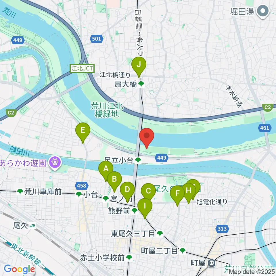 荒川区少年運動場多目的広場周辺のカフェ一覧地図