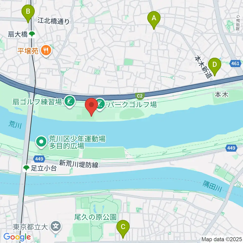 荒川・扇河川健康公園軟式野球場周辺のカフェ一覧地図