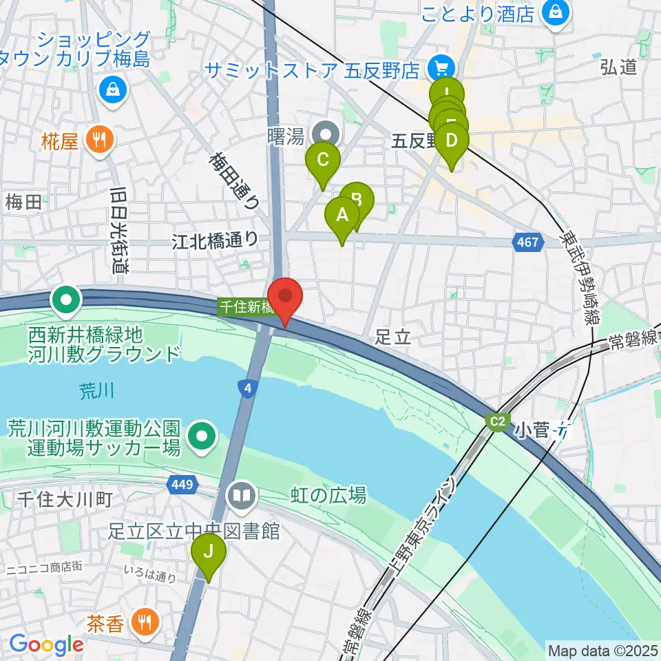 高砂野球場周辺のカフェ一覧地図