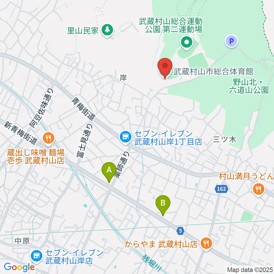 武蔵村山市総合体育館周辺のカフェ一覧地図