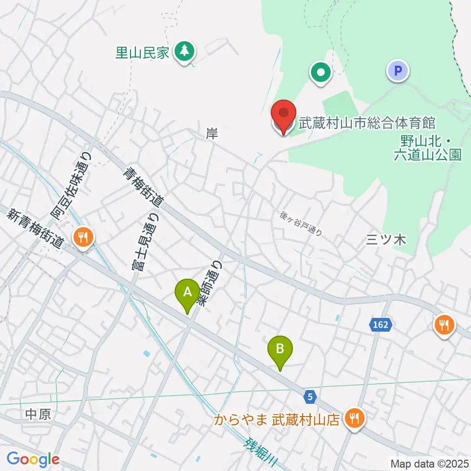 武蔵村山市総合体育館周辺のカフェ一覧地図