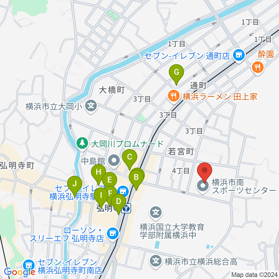 横浜市南スポーツセンター周辺のカフェ一覧地図