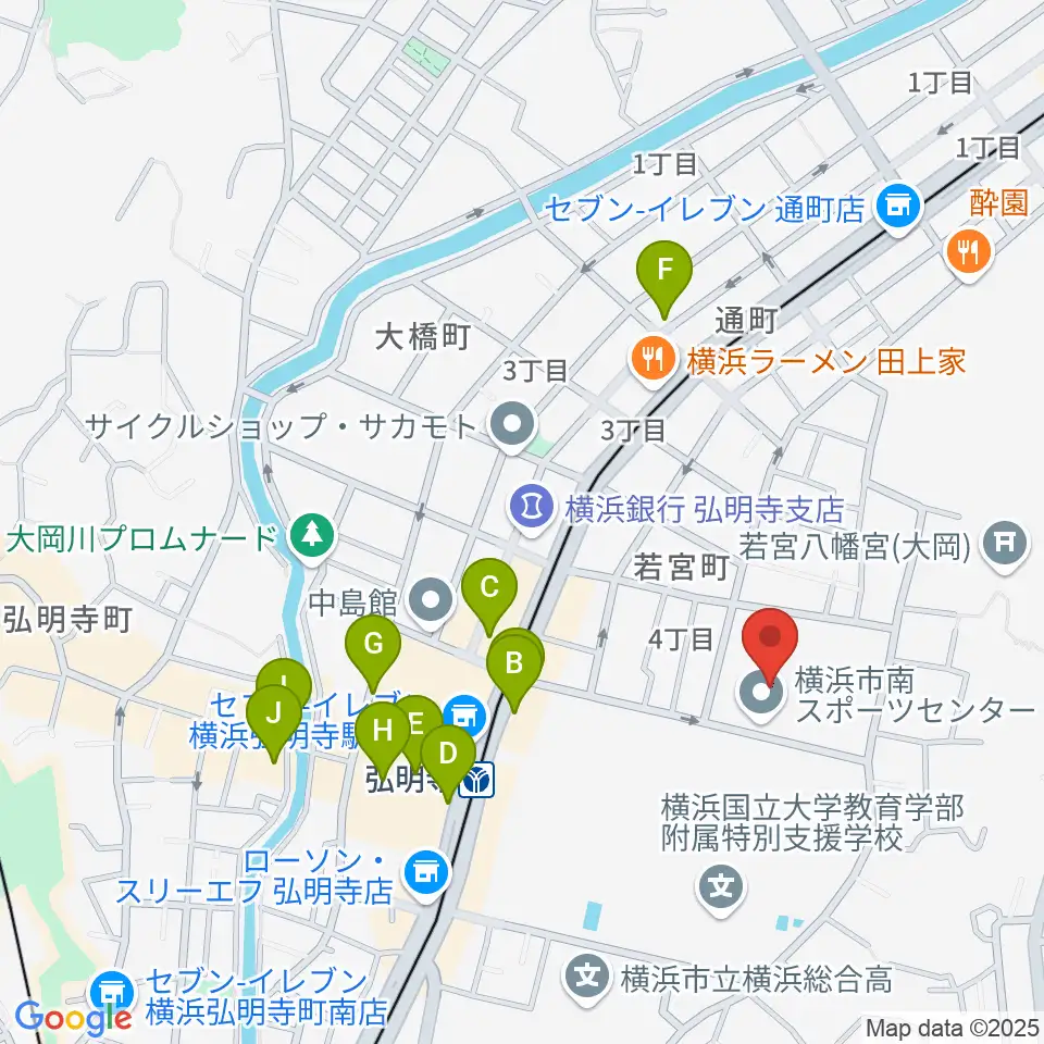 横浜市南スポーツセンター周辺のカフェ一覧地図