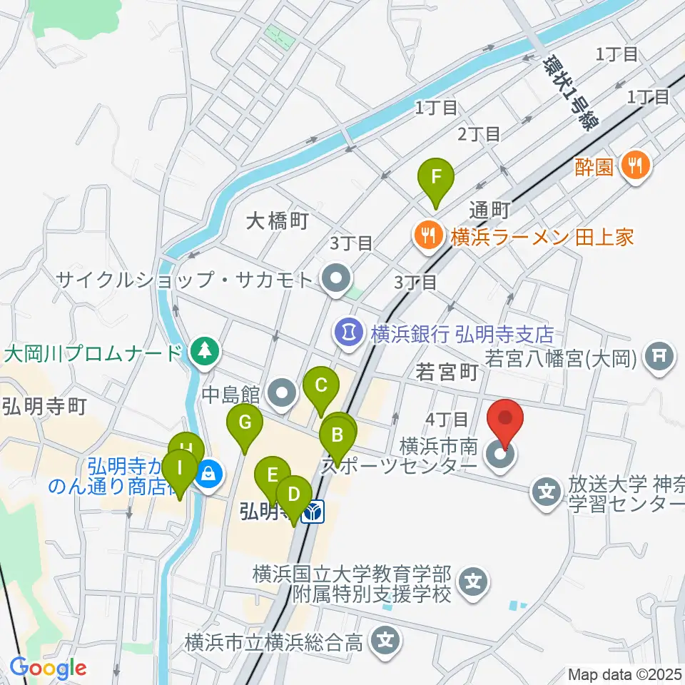 横浜市南スポーツセンター周辺のカフェ一覧地図