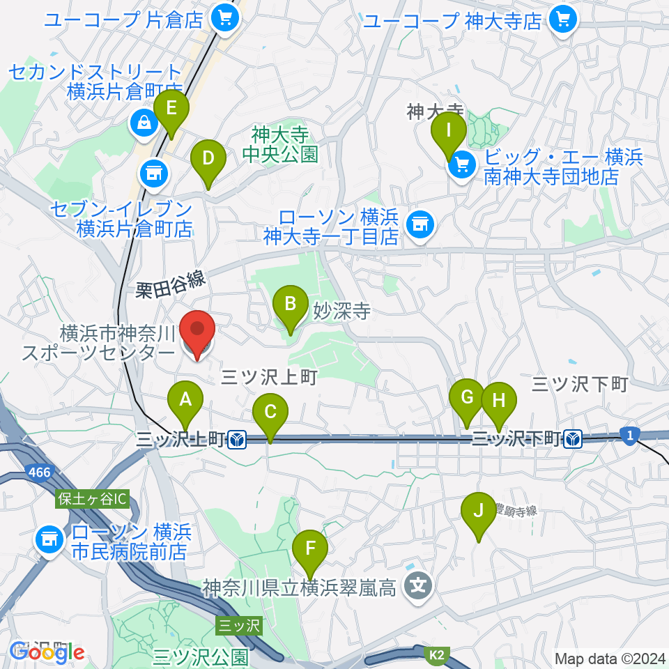 横浜市神奈川スポーツセンター周辺のカフェ一覧地図