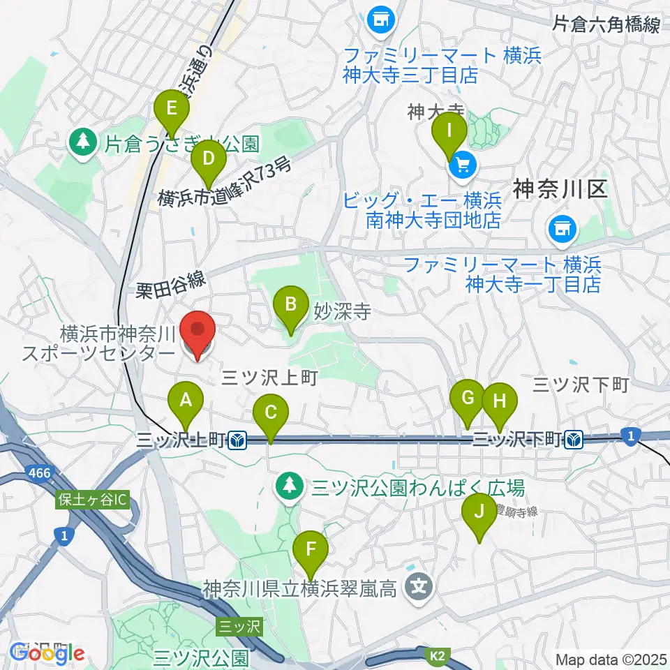 横浜市神奈川スポーツセンター周辺のカフェ一覧地図