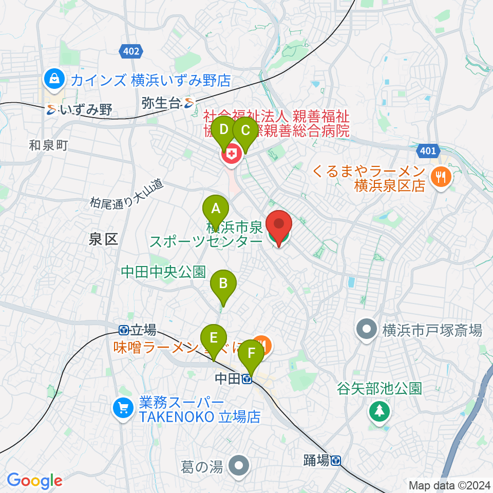 横浜市泉スポーツセンター周辺のカフェ一覧地図