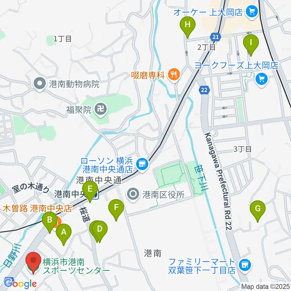 横浜市港南スポーツセンター周辺のカフェ一覧地図