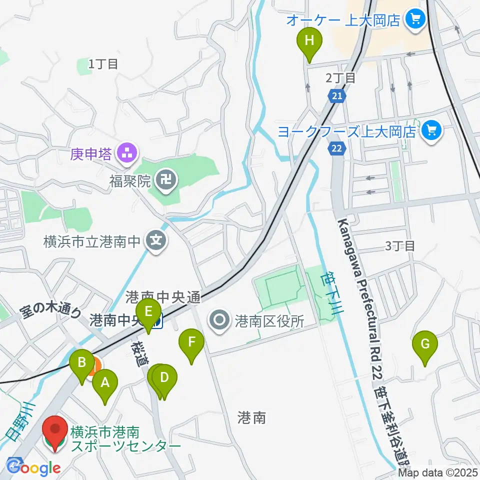 横浜市港南スポーツセンター周辺のカフェ一覧地図