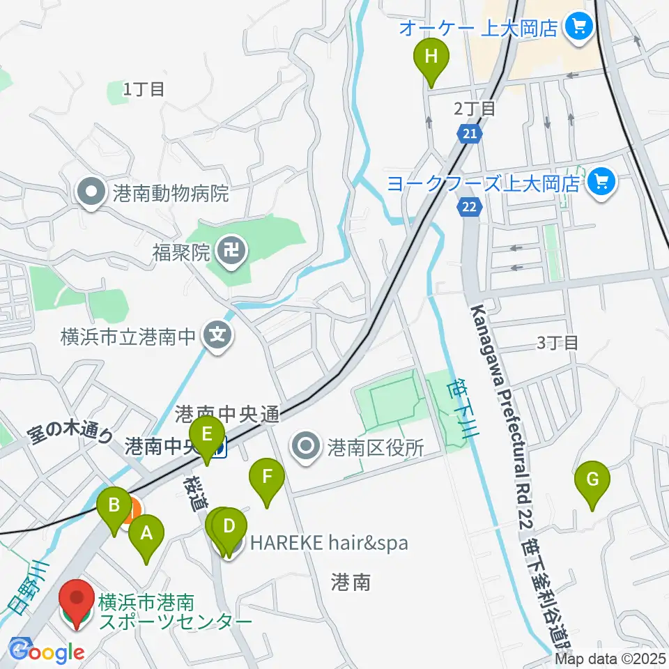 横浜市港南スポーツセンター周辺のカフェ一覧地図