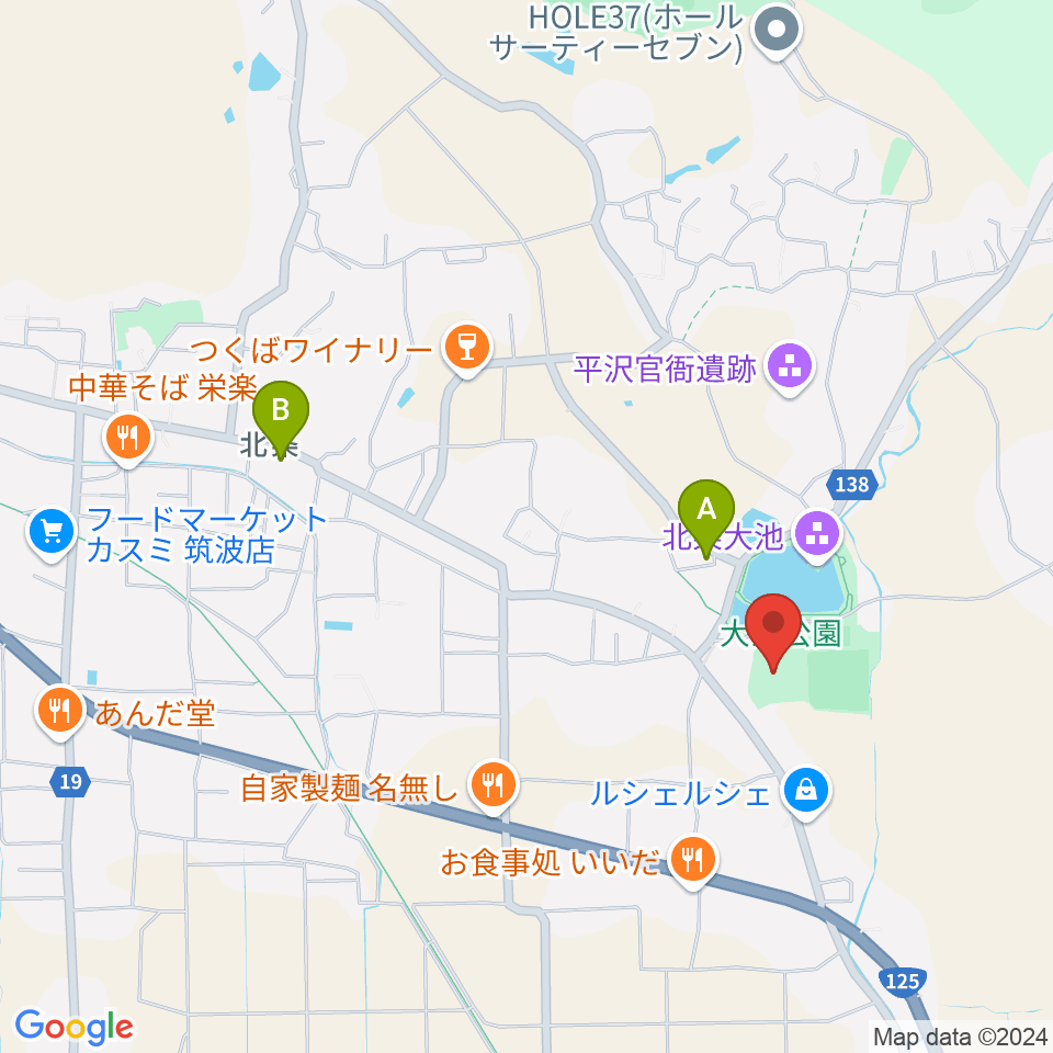 筑波総合体育館周辺のカフェ一覧地図