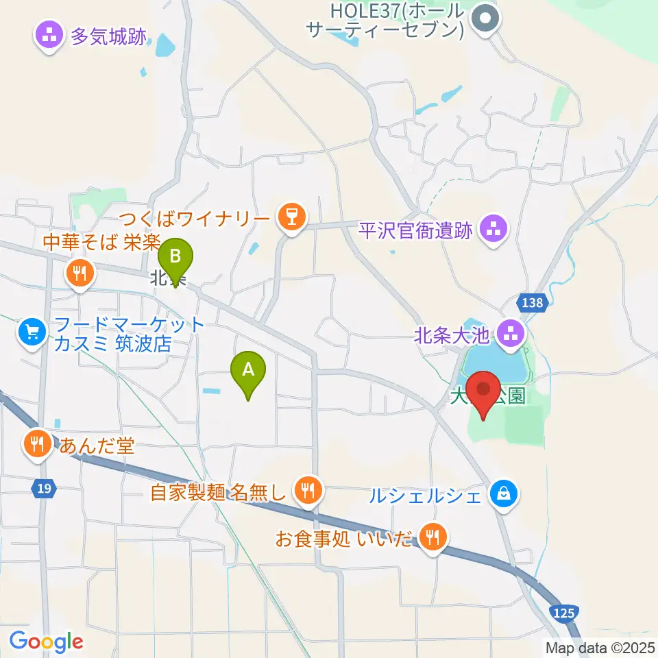 筑波総合体育館周辺のカフェ一覧地図