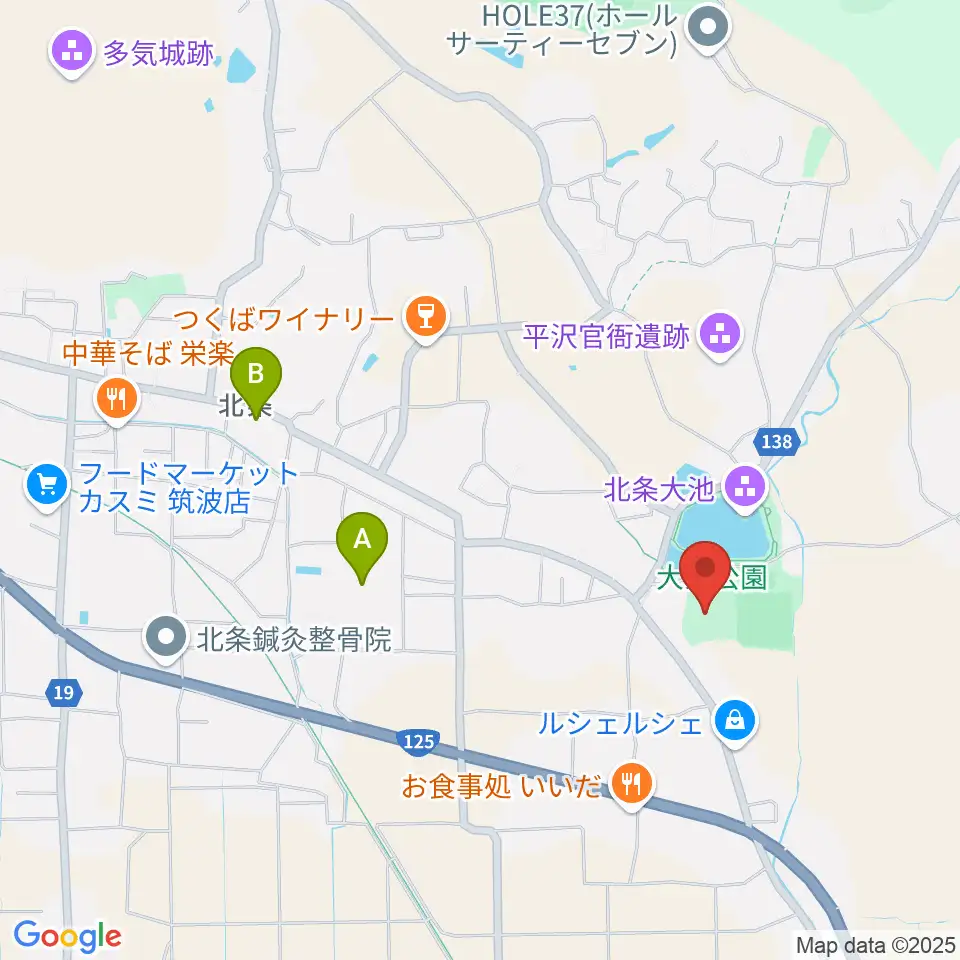 筑波総合体育館周辺のカフェ一覧地図