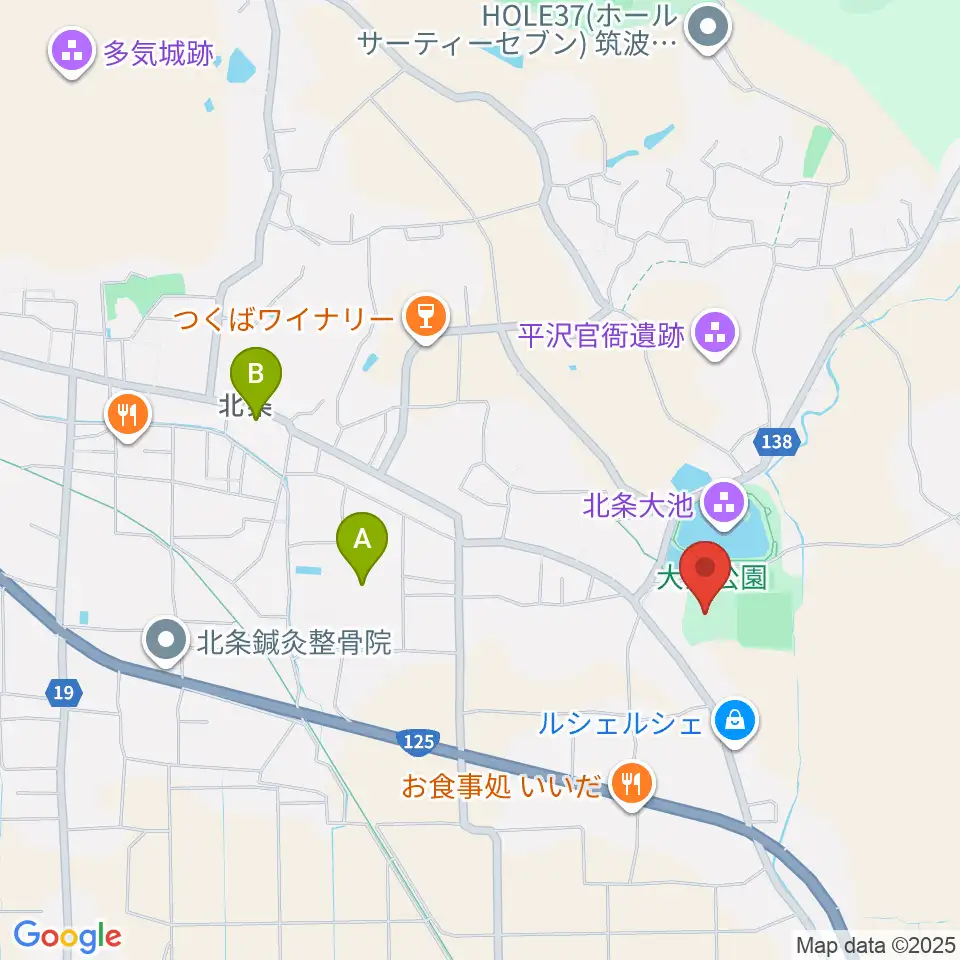 筑波総合体育館周辺のカフェ一覧地図
