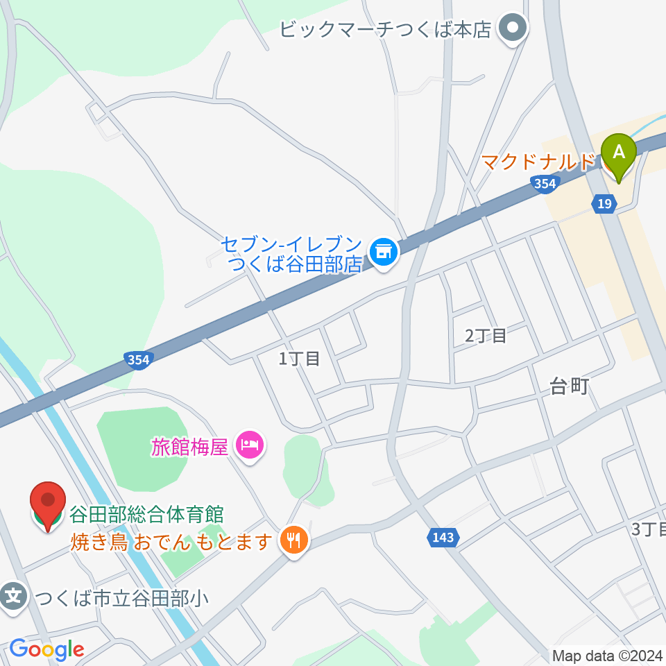 つくば市谷田部総合体育館周辺のカフェ一覧地図