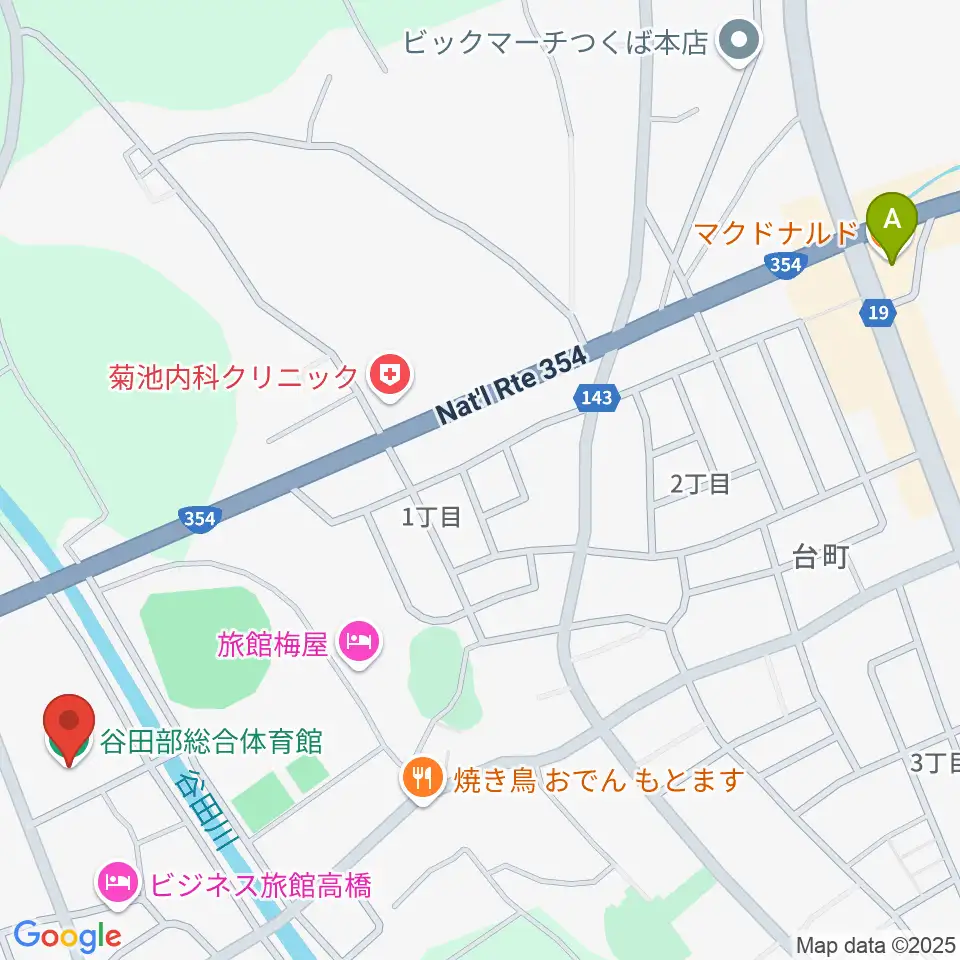 つくば市谷田部総合体育館周辺のカフェ一覧地図