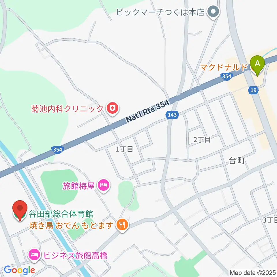 つくば市谷田部総合体育館周辺のカフェ一覧地図