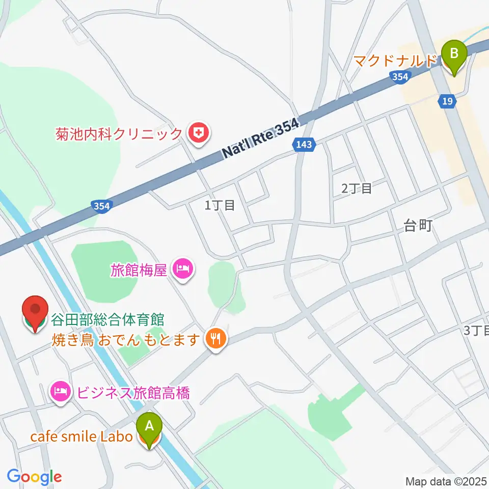 つくば市谷田部総合体育館周辺のカフェ一覧地図