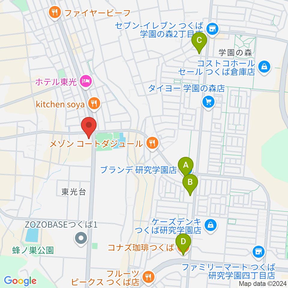 つくば市東光台体育館周辺のカフェ一覧地図