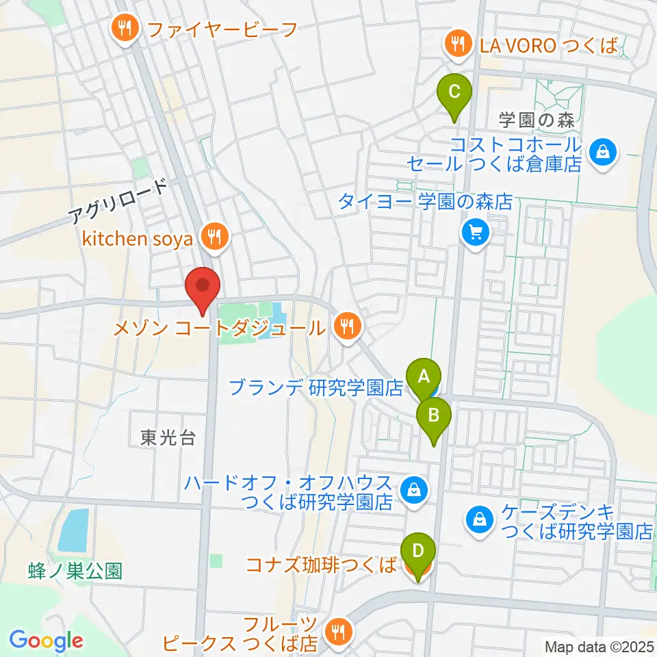つくば市東光台体育館周辺のカフェ一覧地図