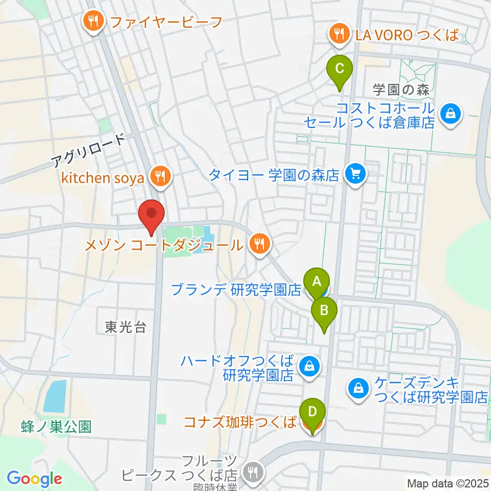 つくば市東光台体育館周辺のカフェ一覧地図