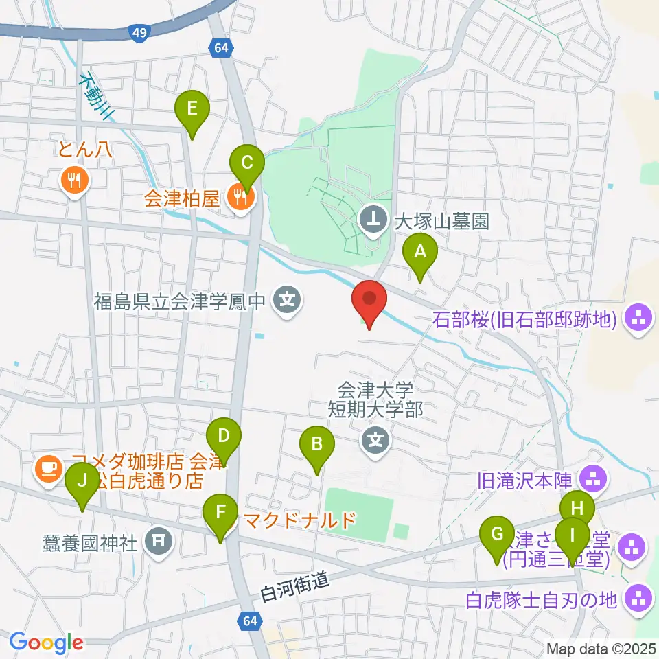 会津若松市ふれあい体育館周辺のカフェ一覧地図
