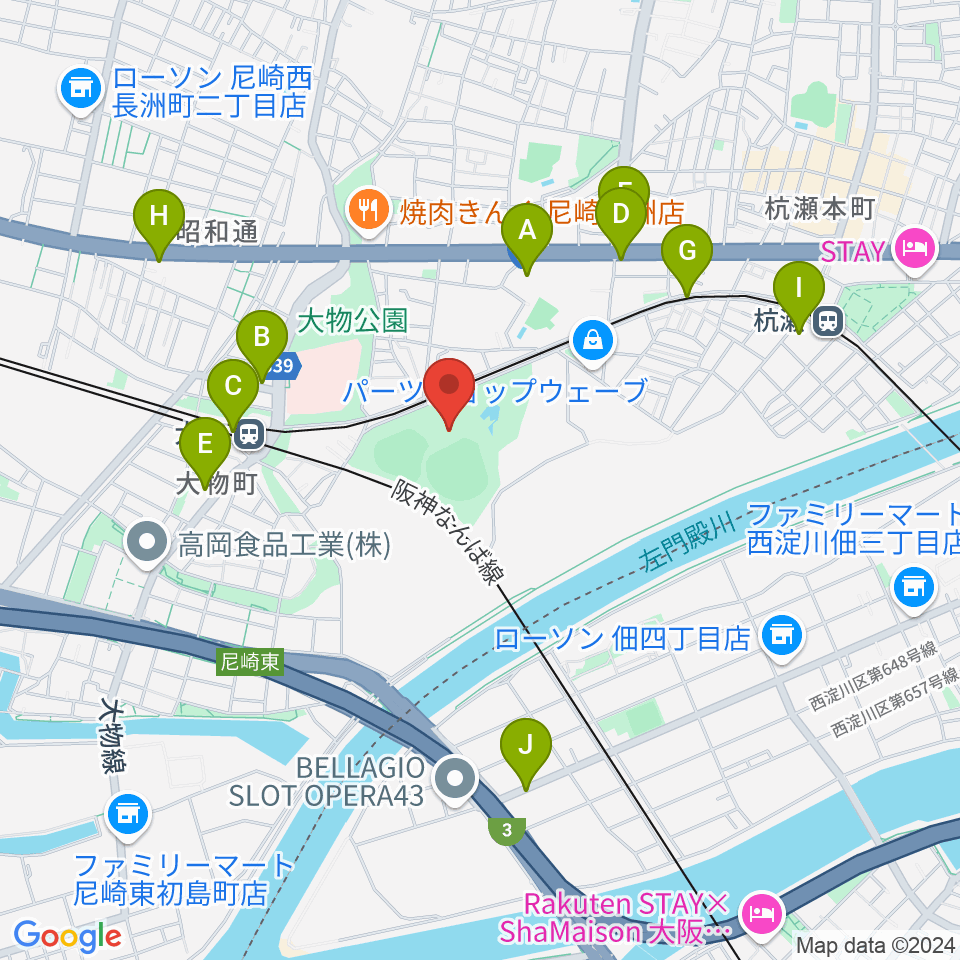 小田南公園野球場周辺のカフェ一覧地図