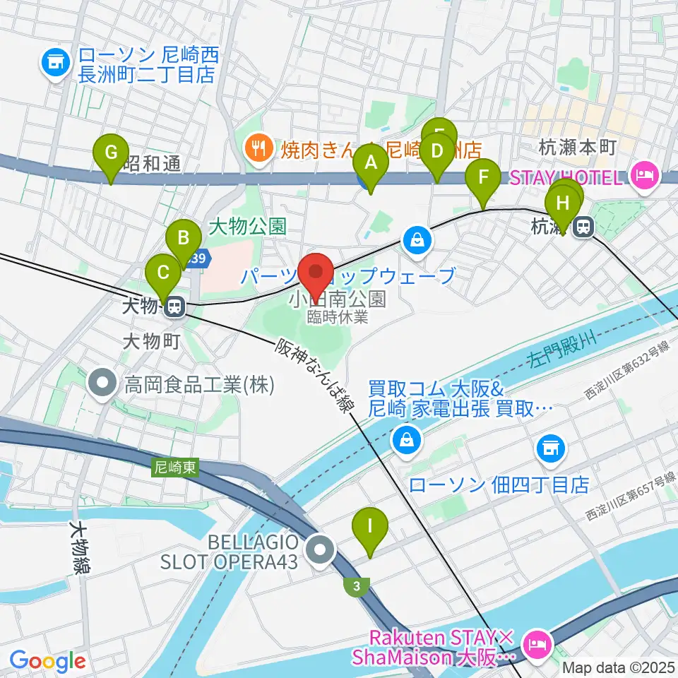 小田南公園野球場周辺のカフェ一覧地図