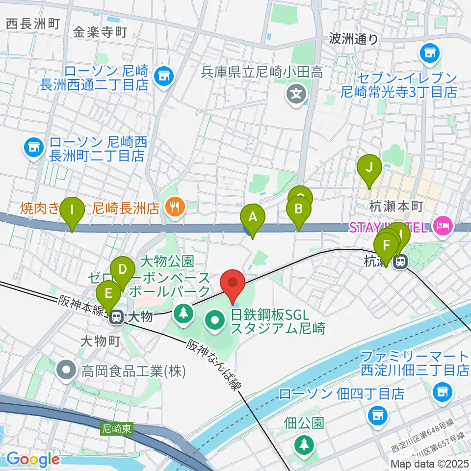 小田南公園軟式野球場周辺のカフェ一覧地図