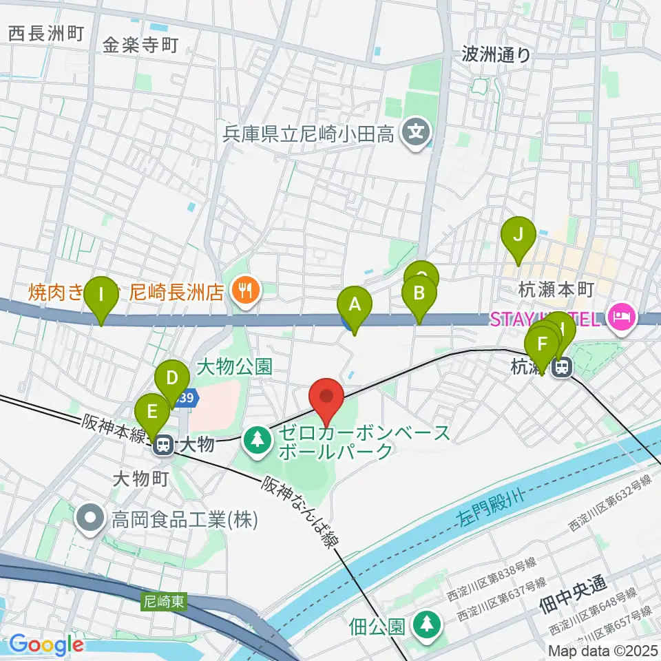 小田南公園軟式野球場周辺のカフェ一覧地図