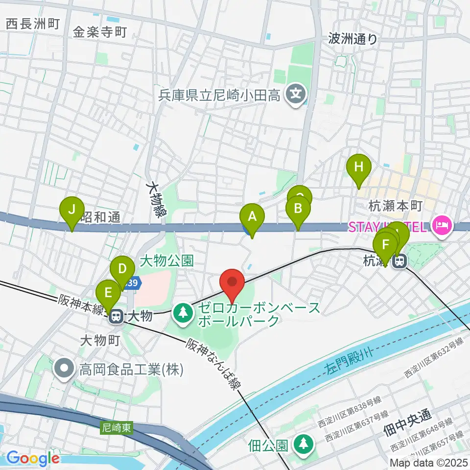 小田南公園軟式野球場周辺のカフェ一覧地図