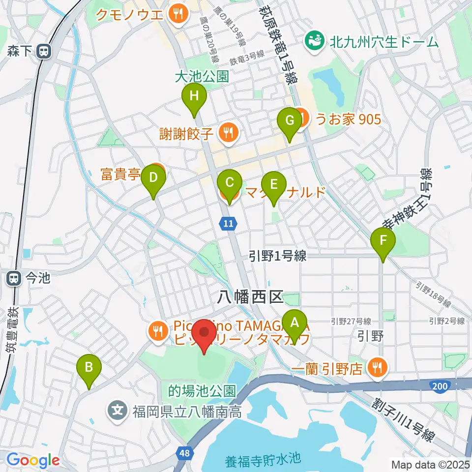 福岡トヨタ的場池スタジアム周辺のカフェ一覧地図