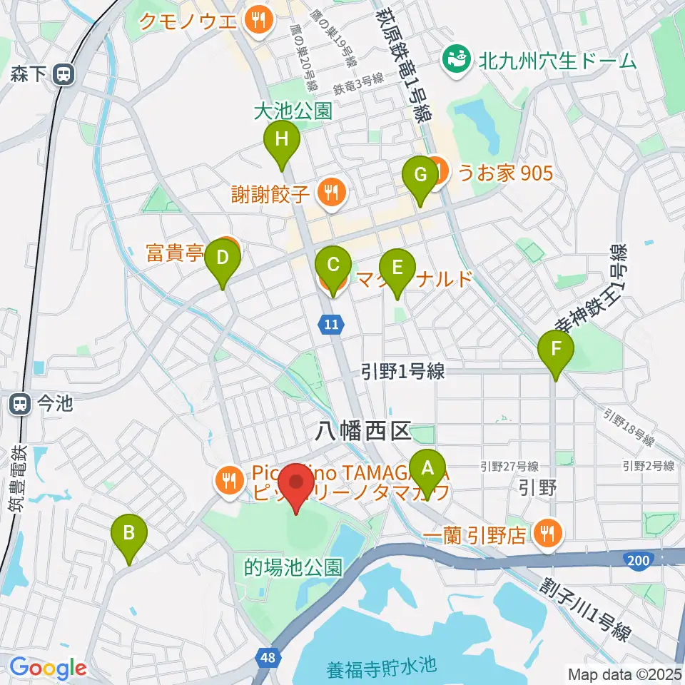 福岡トヨタ的場池スタジアム周辺のカフェ一覧地図