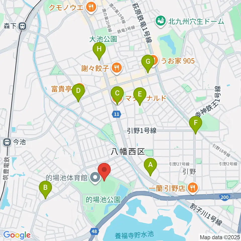 福岡トヨタ的場池スタジアム周辺のカフェ一覧地図
