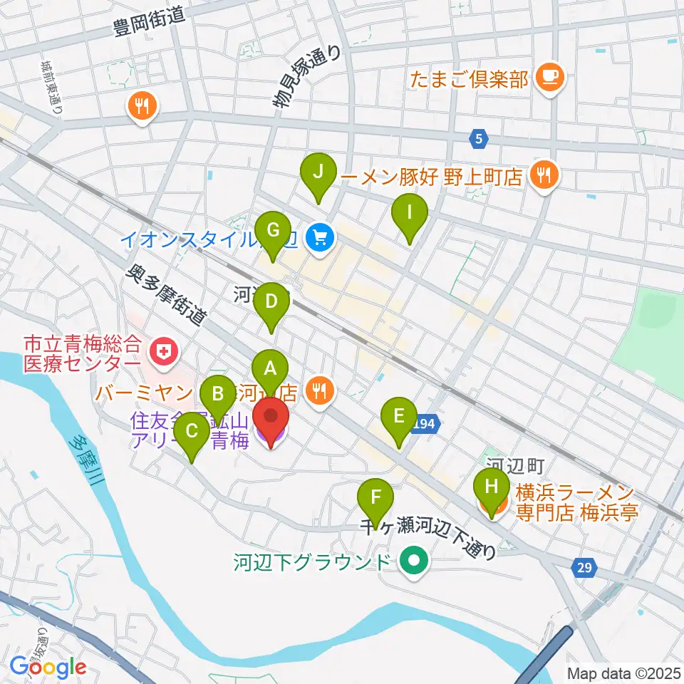 住友金属鉱山アリーナ青梅周辺のカフェ一覧地図