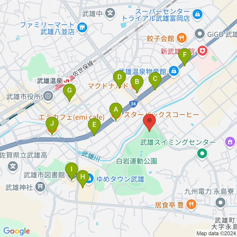 ケーブルワン・スポーツパーク周辺のカフェ一覧地図