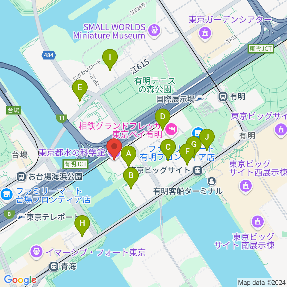 東京都水の科学館周辺のカフェ一覧地図