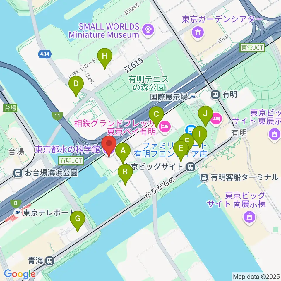 東京都水の科学館周辺のカフェ一覧地図