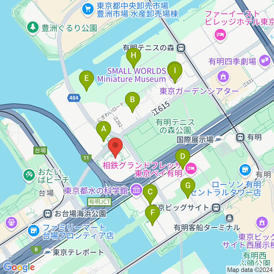 有明スポーツセンター周辺のカフェ一覧地図