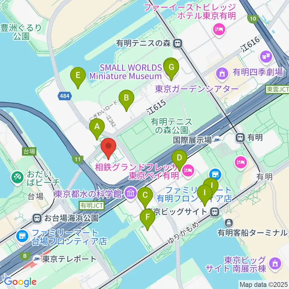 有明スポーツセンター周辺のカフェ一覧地図