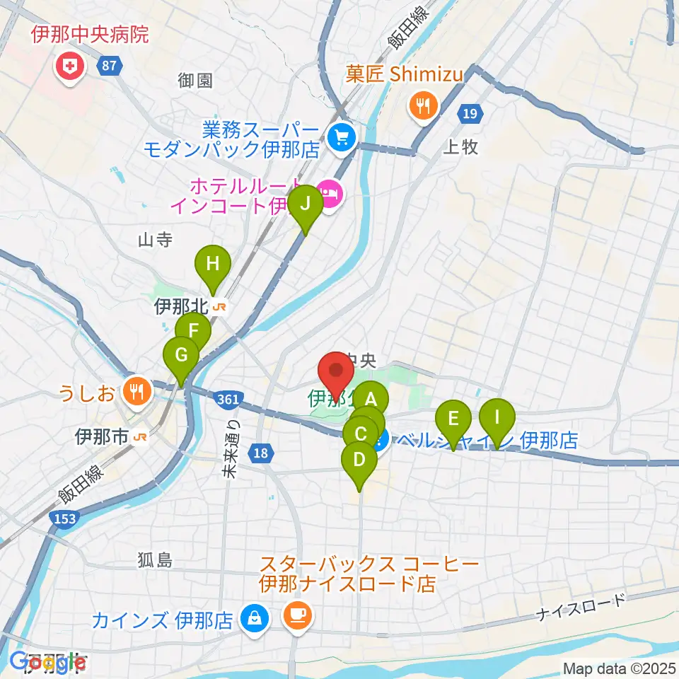 伊那ニッパツ野球場周辺のカフェ一覧地図