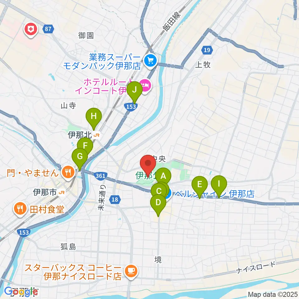 伊那ニッパツ野球場周辺のカフェ一覧地図