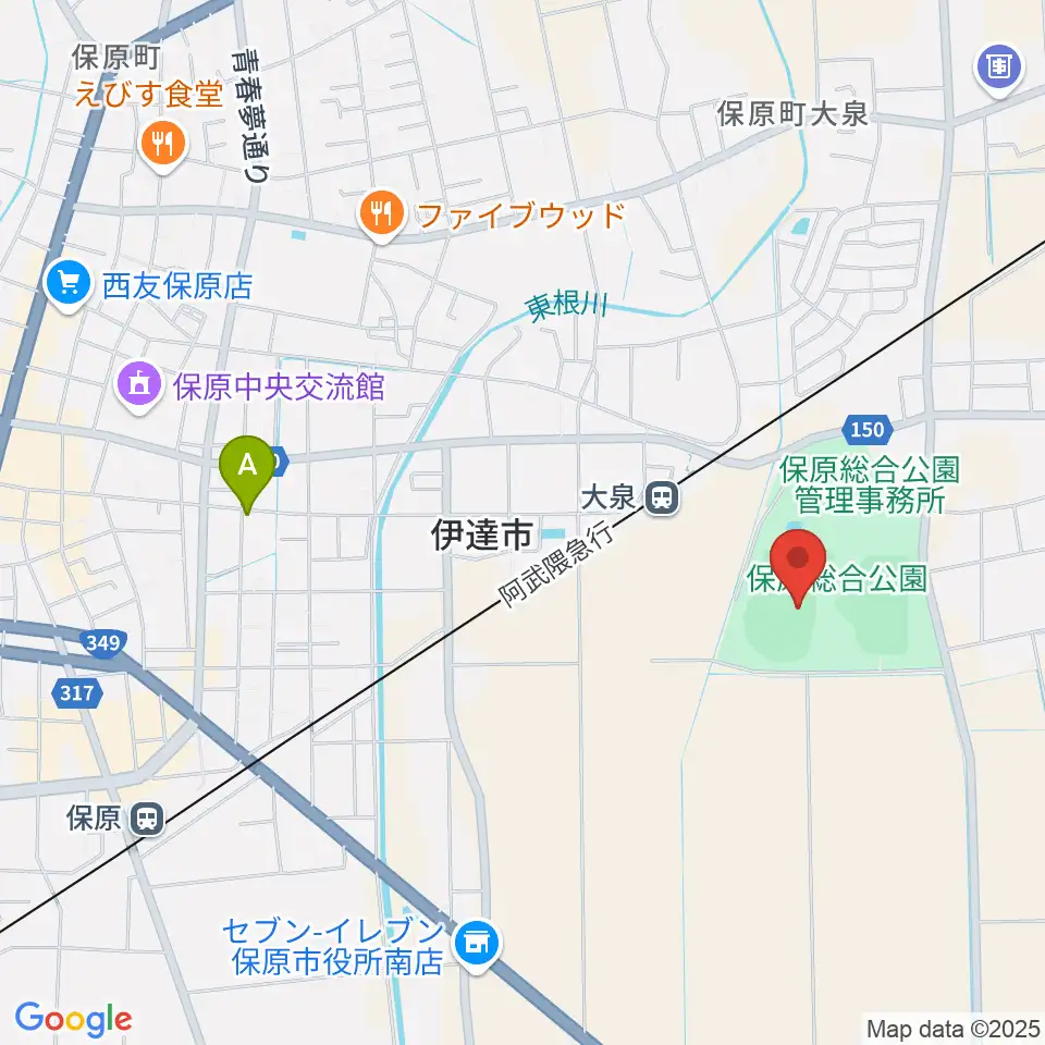 エフコム大泉球場周辺のカフェ一覧地図