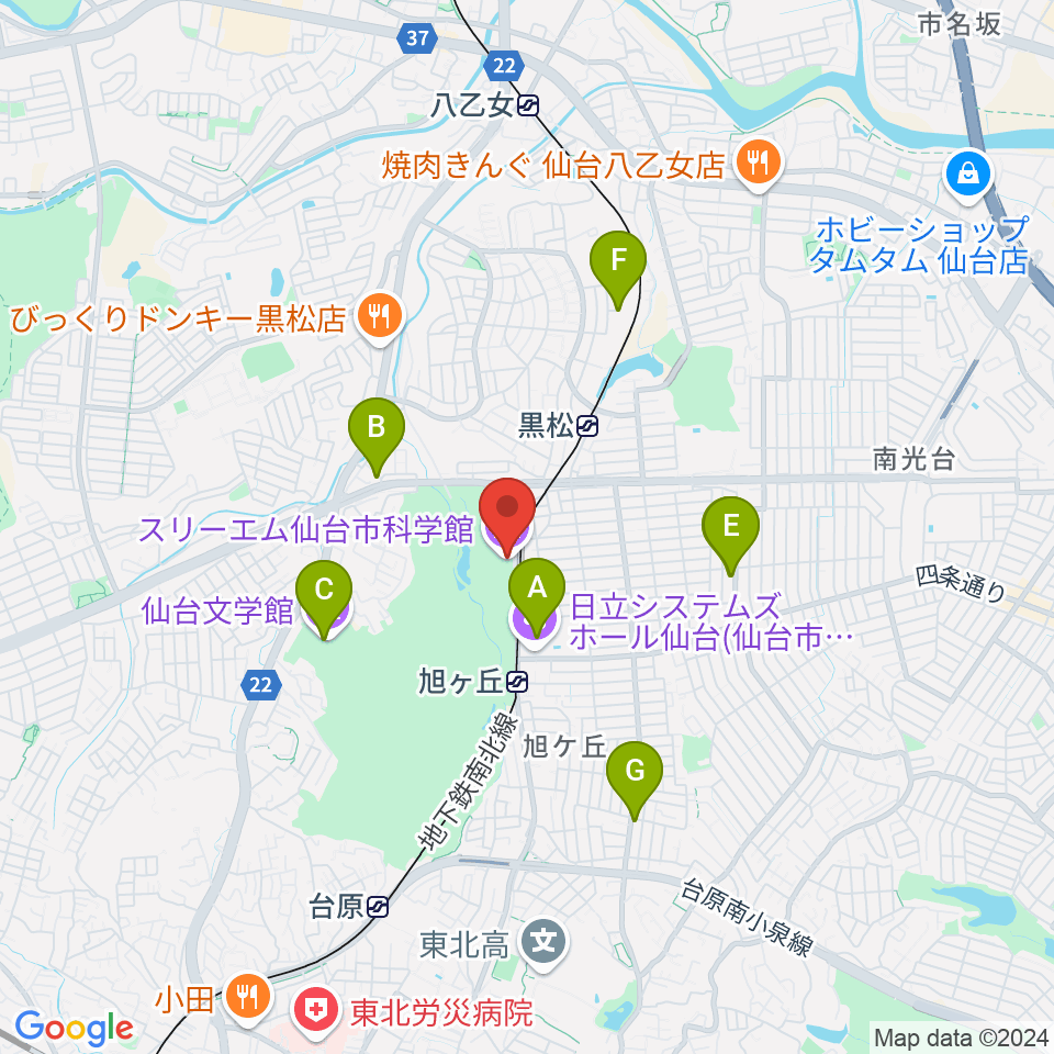 スリーエム仙台市科学館周辺のカフェ一覧地図