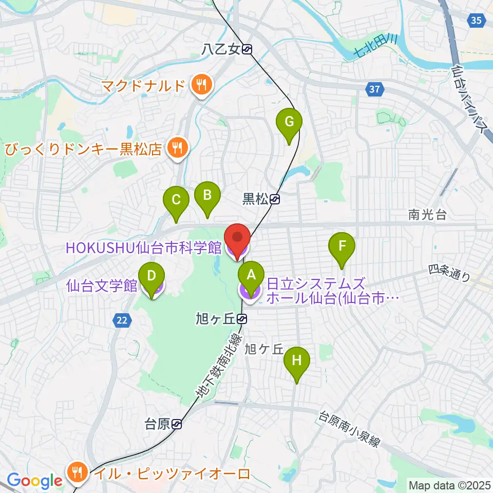 HOKUSHU仙台市科学館周辺のカフェ一覧地図