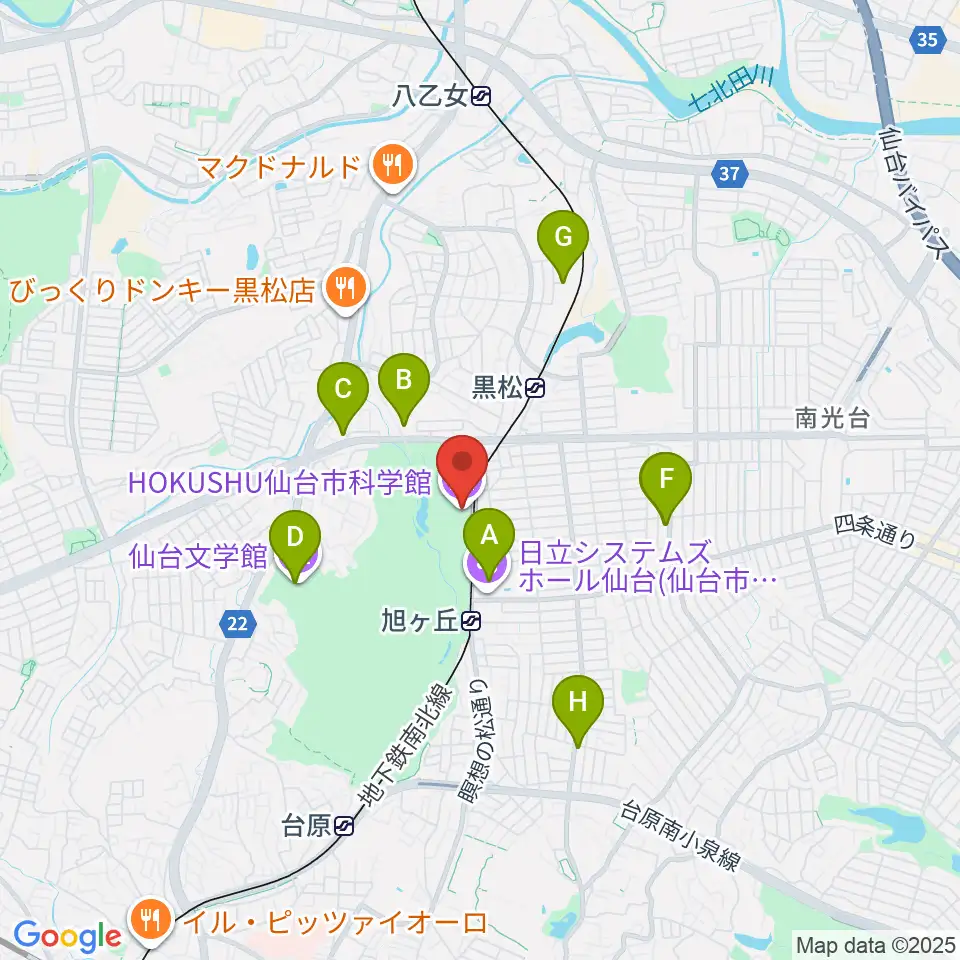 HOKUSHU仙台市科学館周辺のカフェ一覧地図