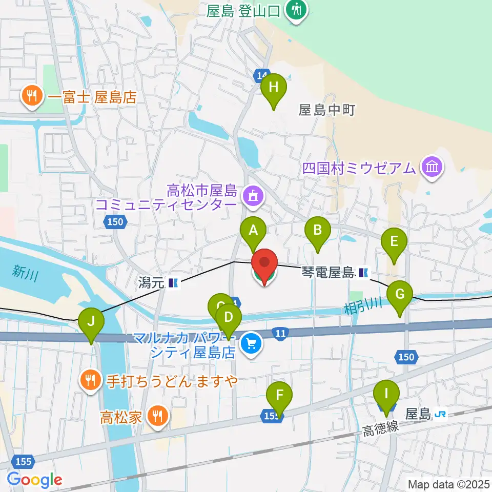 屋島レクザムフィールド周辺のカフェ一覧地図
