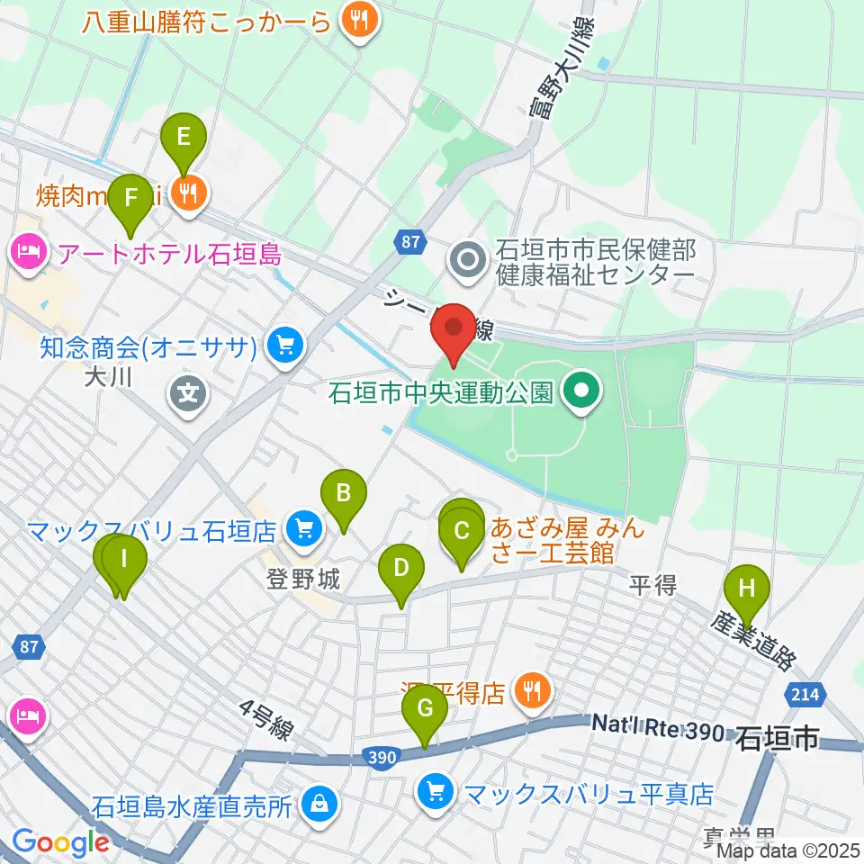 ロートスタジアム石垣周辺のカフェ一覧地図