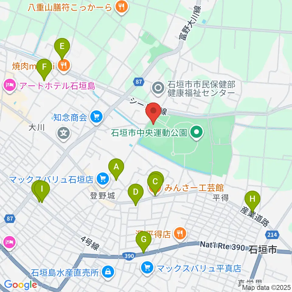 ロートスタジアム石垣周辺のカフェ一覧地図