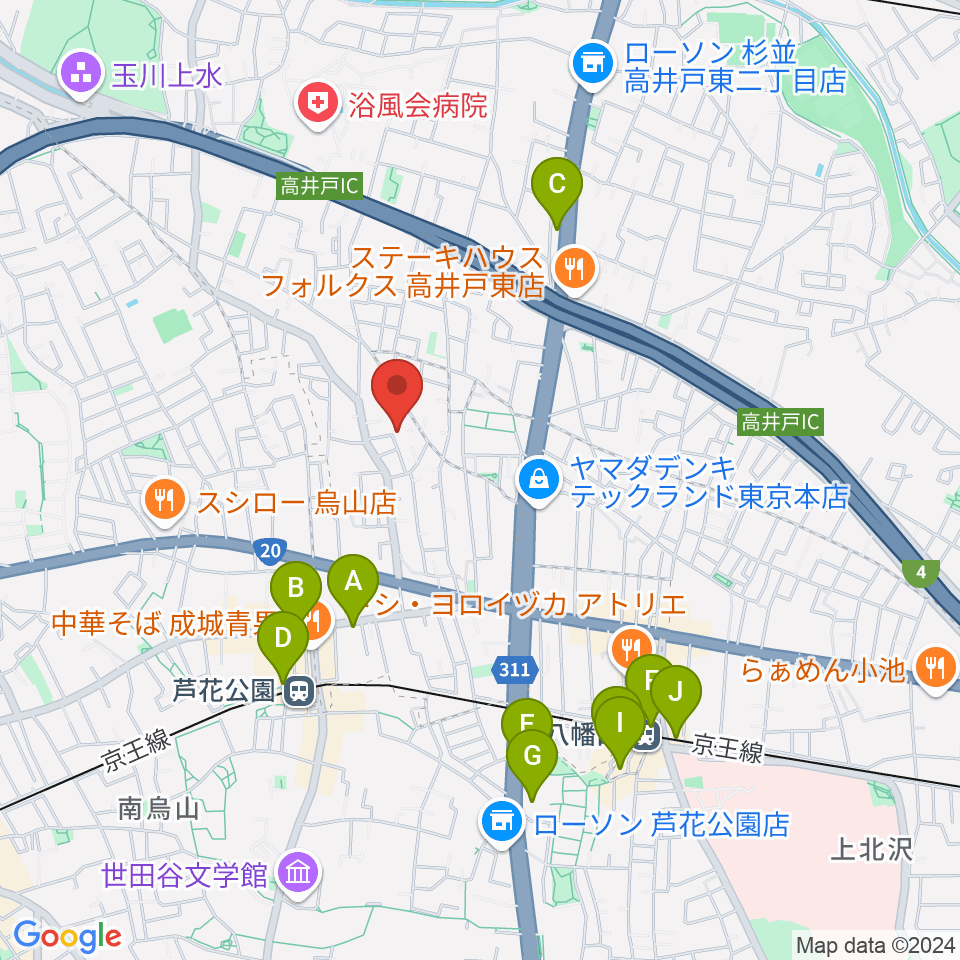 スタジオフォレスタ周辺のカフェ一覧地図